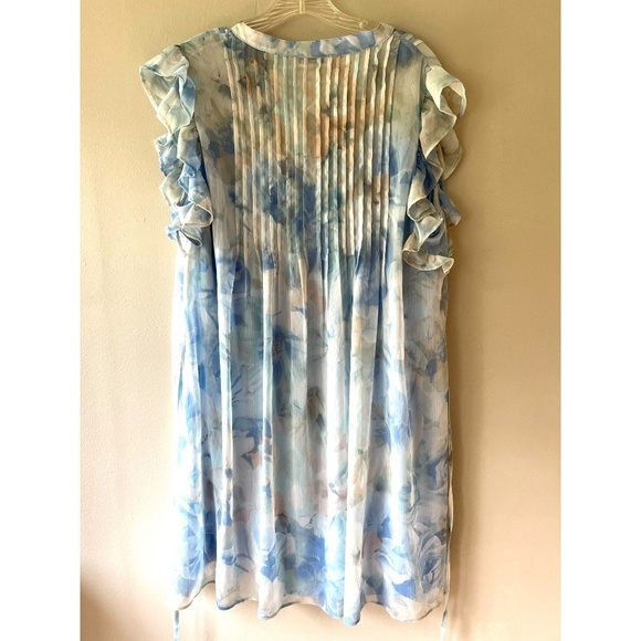 Calvin Klein Size 16 Flutter Cap Sleeve A Line Midi Lined Dress Floral V Neck - Picture 6 of 10